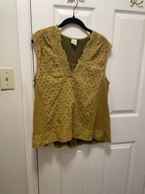 Akemi and Kim Sleeveless Eyelet V-Neck Top in Mustard